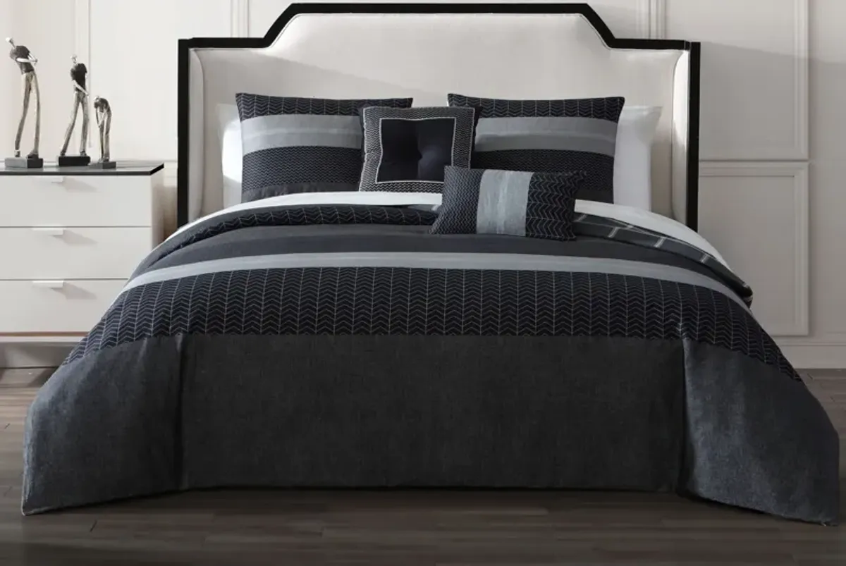 Kyle Black 5 Piece 100% Cotton Reversible Comforter Set - King