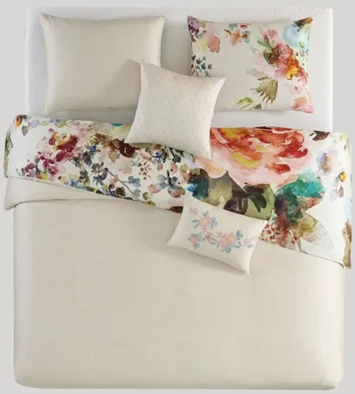 Antique Flowers Ivory 5 Piece 100% Cotton Reversible Comforter Set - King