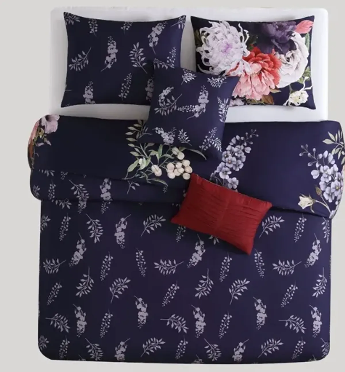 Deep Purple Garden 5 Piece 100% Cotton Reversible Comforter Set - King