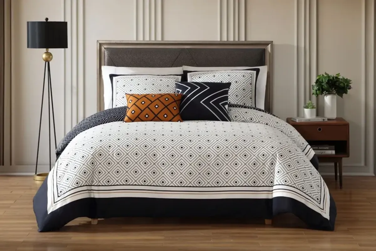Geometric Black & White 5 Piece 100% Cotton Reversible Comforter Set - King