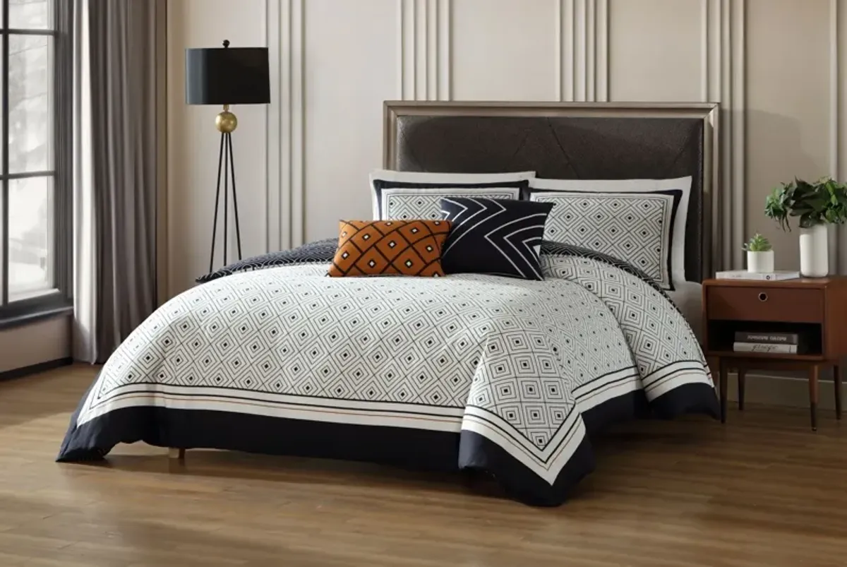 Geometric Black & White 5 Piece 100% Cotton Reversible Comforter Set - King