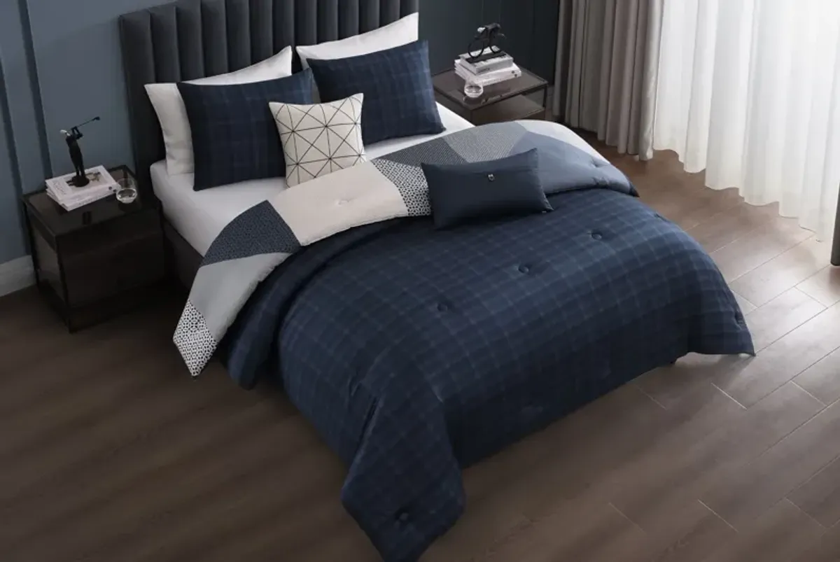 Geo Fusion 5 Piece 100% Cotton Reversible Comforter Set - Queen