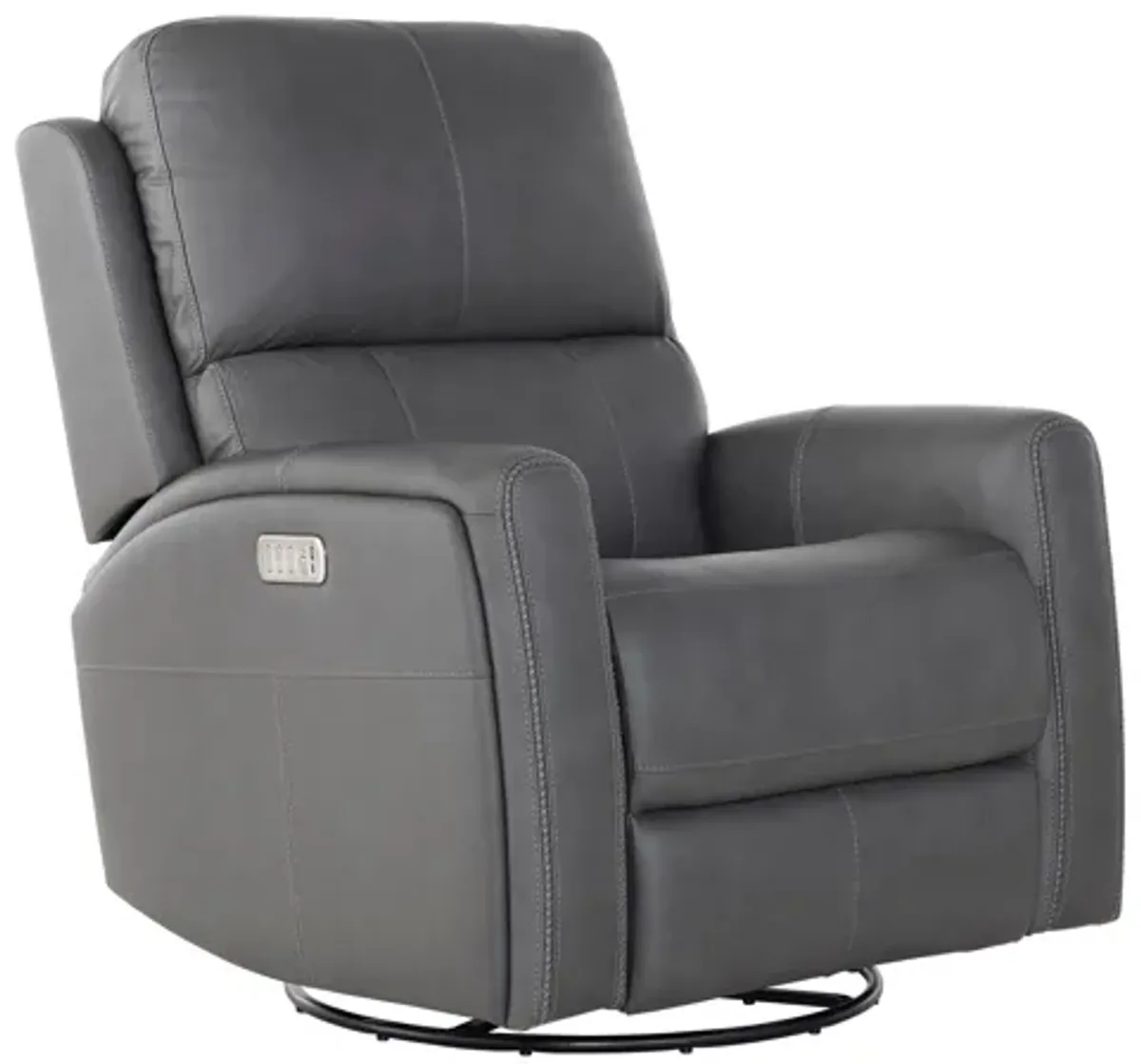 Linton Grey Leather Triple Power Swivel Glider Recliner with Heat & Massage