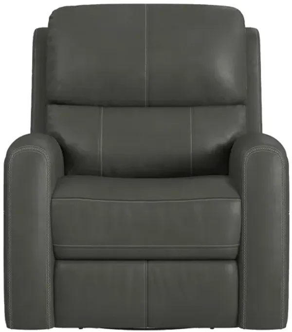 Linton Grey Leather Triple Power Swivel Glider Recliner with Heat & Massage