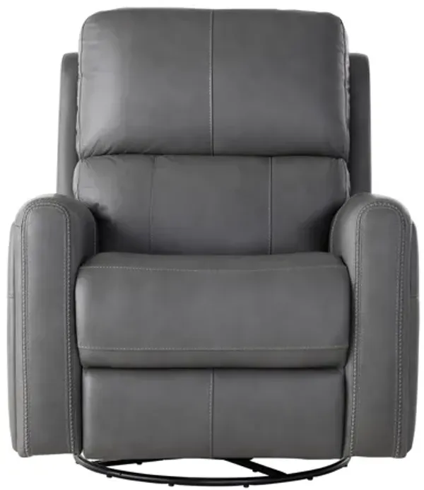Linton Grey Leather Triple Power Swivel Glider Recliner with Heat & Massage