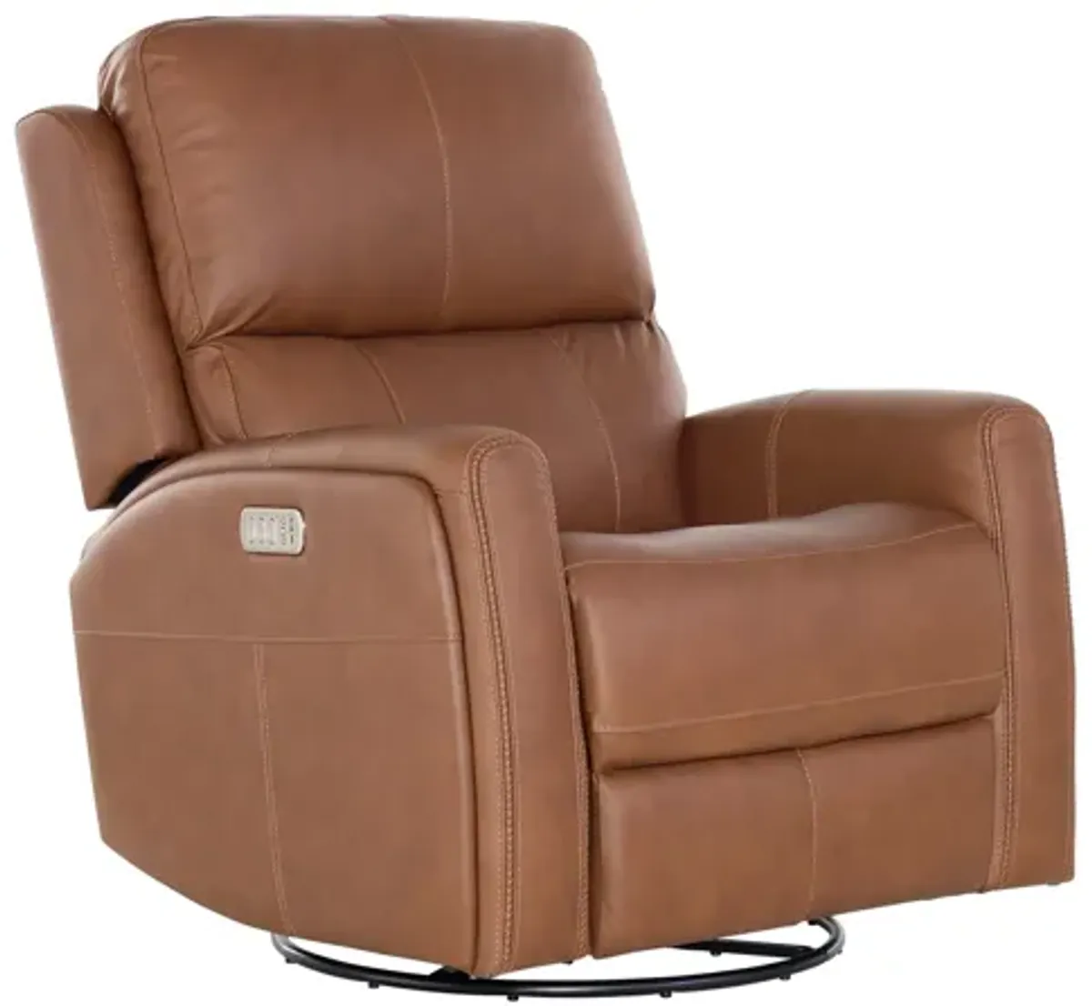 Linton Caramel Leather Triple Power Swivel Gliding Recliner with Heat & Massage
