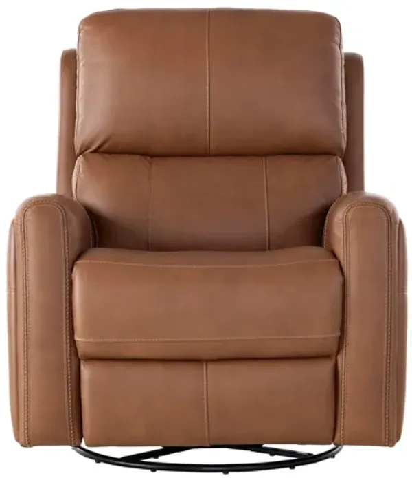 Linton Caramel Leather Triple Power Swivel Gliding Recliner with Heat & Massage