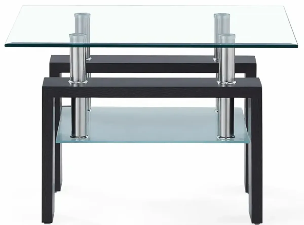 Global Furniture Walnut Two-Tier Glass End Table - T646ET
