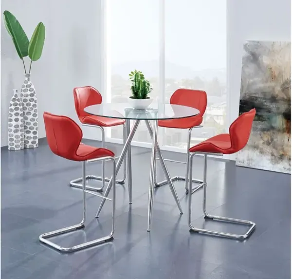 Global Furniture USA Glass Bar Table and Red Bar Stool Set - D1503BT + D1446BS-R