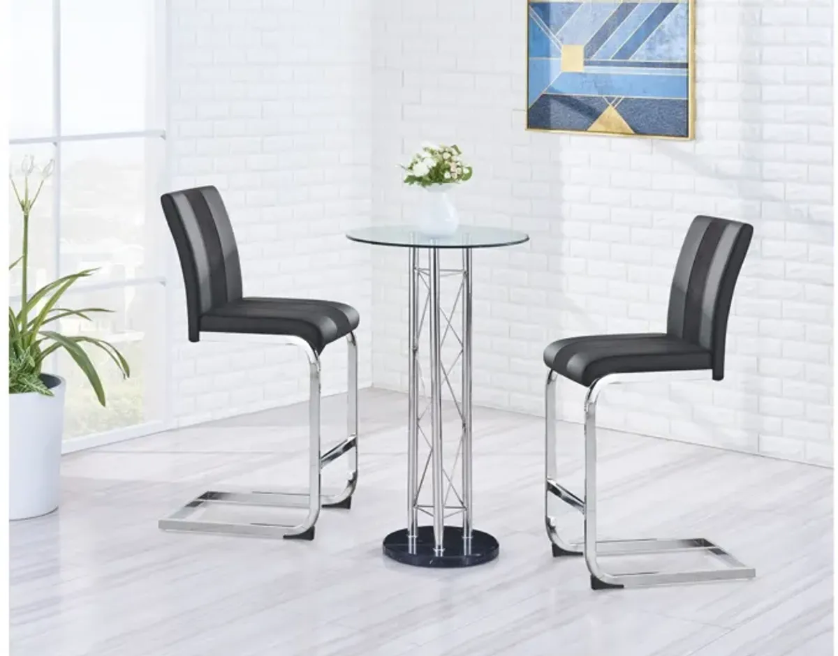 Global Furniture USA Glass Bar Table and Pair of Grey Bar Stools - D208BT+D915BS-GRY