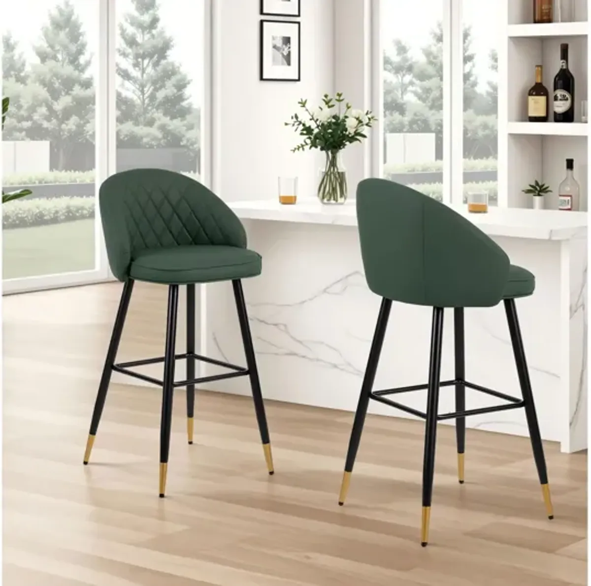 Oliver Vegan Leather Bar Chair (Set of 2) - Green
