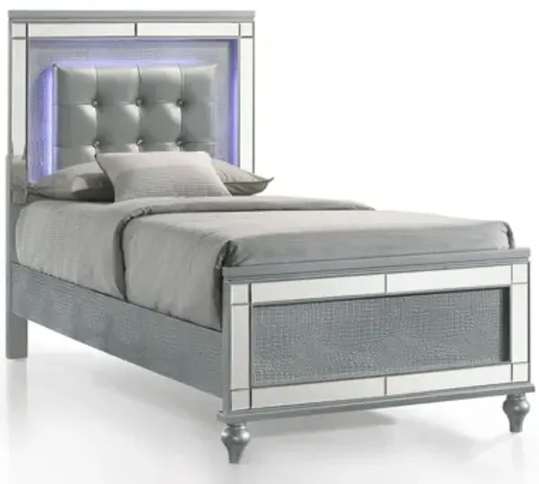 Valentino Twin Panel Bed - Silver