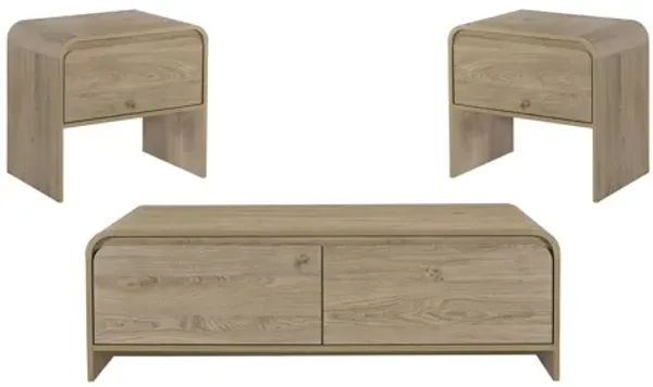 Mara 3 Piece Cocktail Table and 2 End Tables Set - Natural