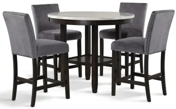 Celeste 5-Piece Round Counter Table with 4 Chairs - Gray