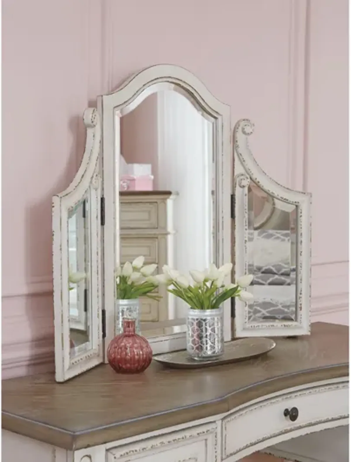 Realyn Vanity and Mirror with Stool