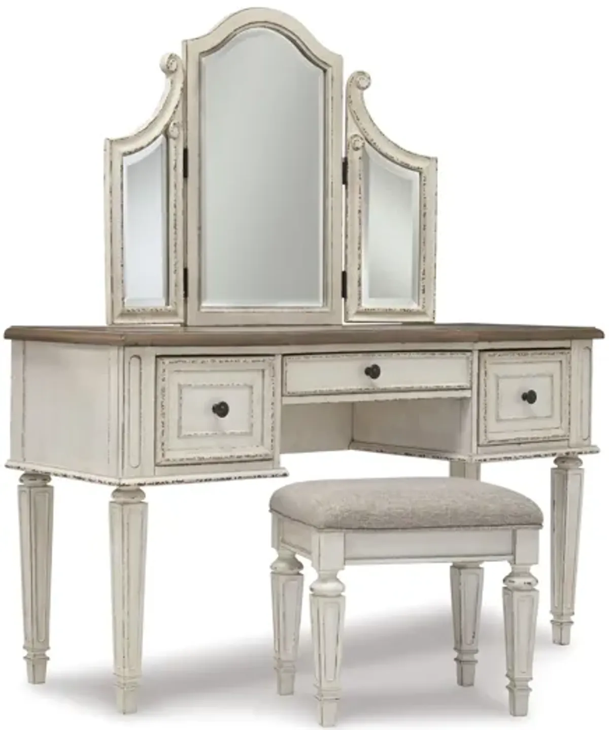 Realyn Vanity and Mirror with Stool