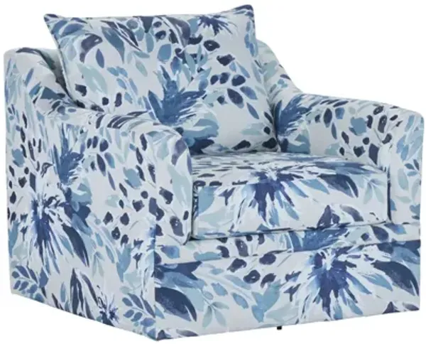 Sylvie Swivel Chair - Blue And White Print