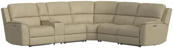 Oliver Beige 6-Piece Leather Triple Power Reclining Sectional