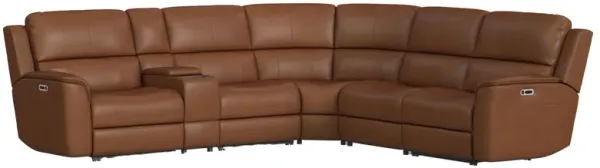 Oliver Caramel 6-Piece Leather Triple Power Reclining Sectional