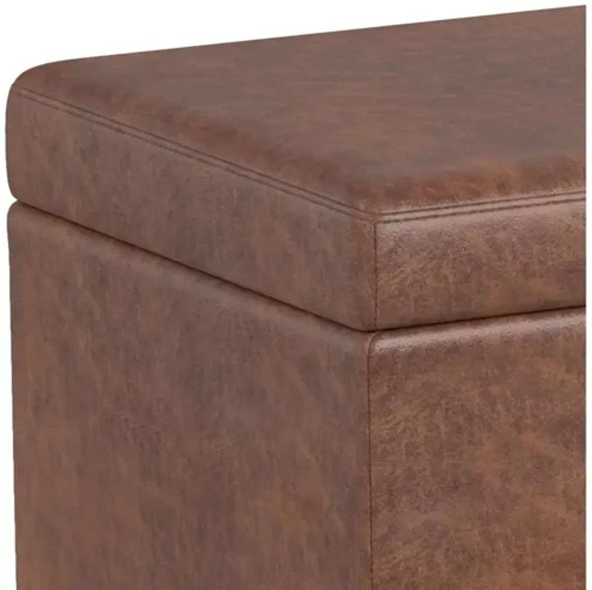 Avalon Extra Large Storage Ottoman Bench - Distressed Saddle Brown
