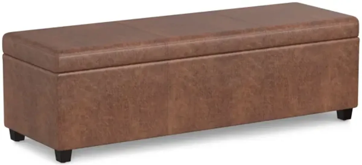 Avalon Extra Large Storage Ottoman Bench - Distressed Saddle Brown