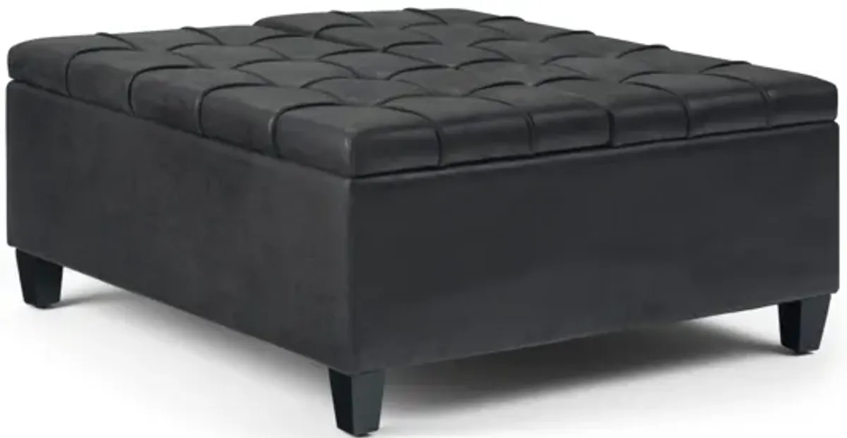 Harrison Coffee Table Storage Ottoman - Distressed Black