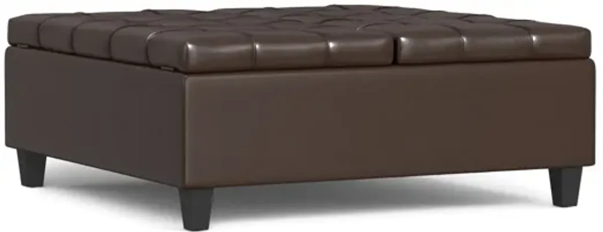 Harrison Large Square Coffee Table Storage Ottoman - Chocolate Brown