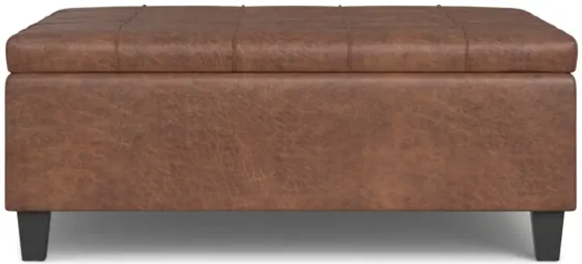 Harrison Large Square Coffee Table Storage Ottoman - Distressed Saddle Brown