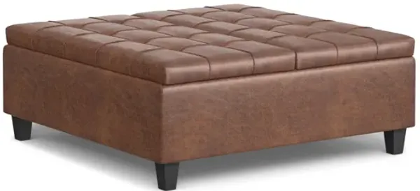 Harrison Large Square Coffee Table Storage Ottoman - Distressed Saddle Brown