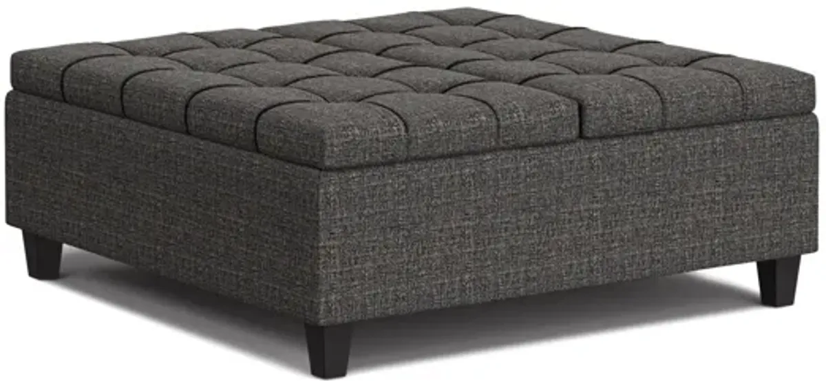 Harrison Large Square Coffee Table Storage Ottoman - Ebony Tweed