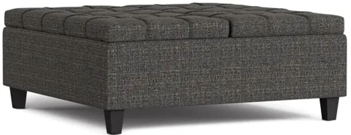 Harrison Large Square Coffee Table Storage Ottoman - Ebony Tweed