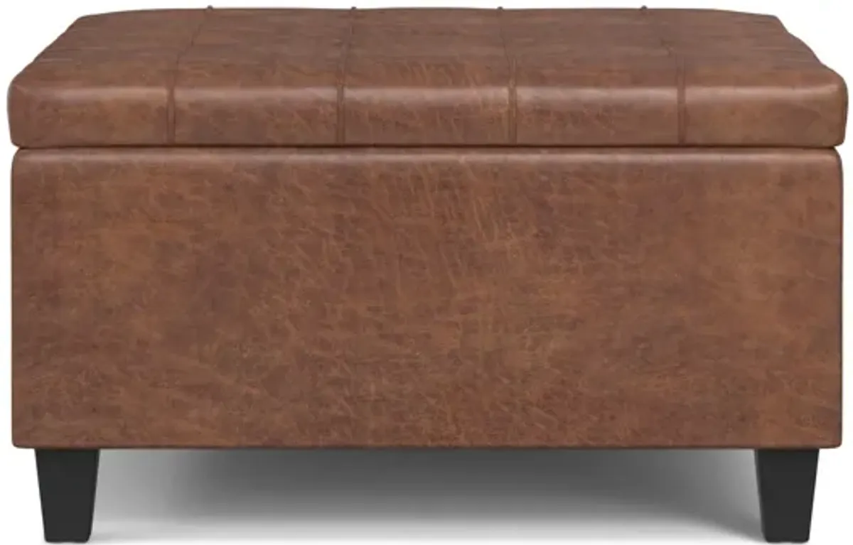 Harrison Small Square Coffee Table Storage Ottoman - Distressed Saddle Brown