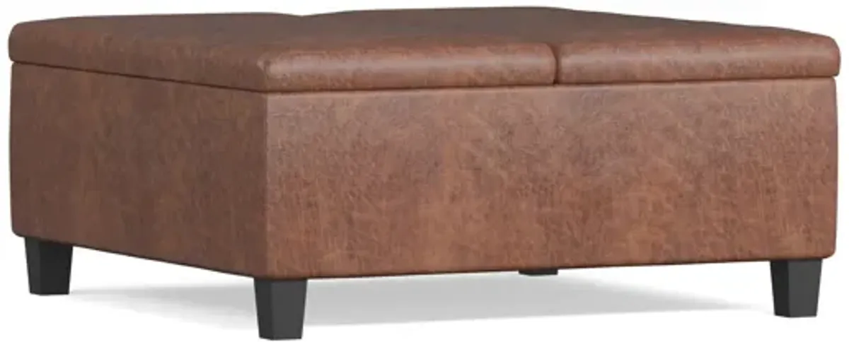 Ellis Coffee Table Storage Ottoman - Distressed Saddle Brown