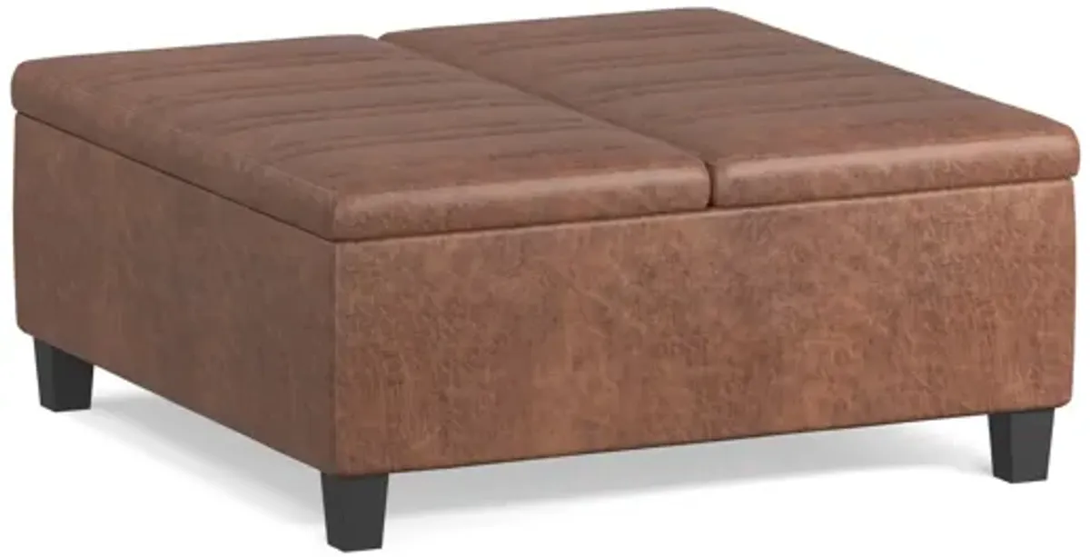 Ellis Coffee Table Storage Ottoman - Distressed Saddle Brown