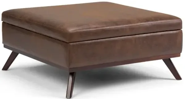 Owen Square Coffee Table Storage Ottoman - Chestnut Brown