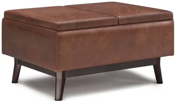 Owen Tray Top Small Coffee Table Storage Ottoman - Saddle Brown