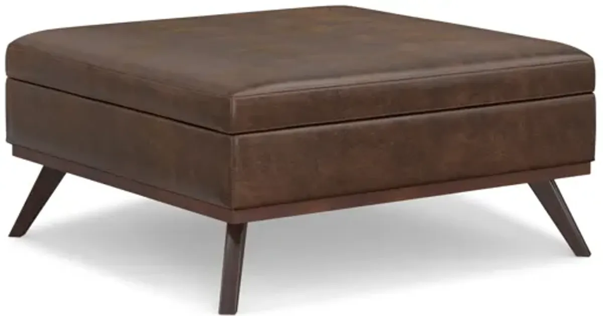 Owen XL Square Coffee Table Storage Ottoman - Distressed Chestnut Brown