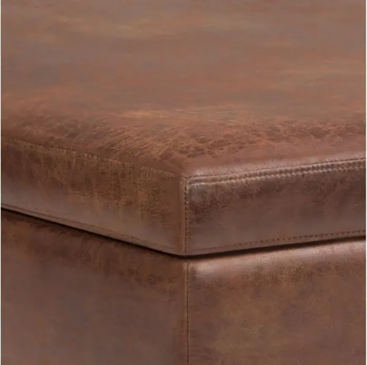 Owen XL Square Coffee Table Storage Ottoman - Distressed Saddle Brown