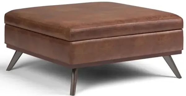 Owen XL Square Coffee Table Storage Ottoman - Distressed Saddle Brown
