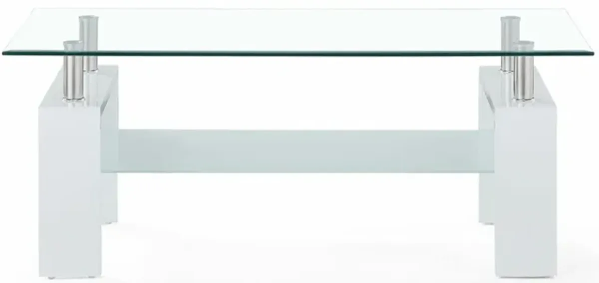 Global Furniture White Two-Tier Glass Coffee Table - T648CT