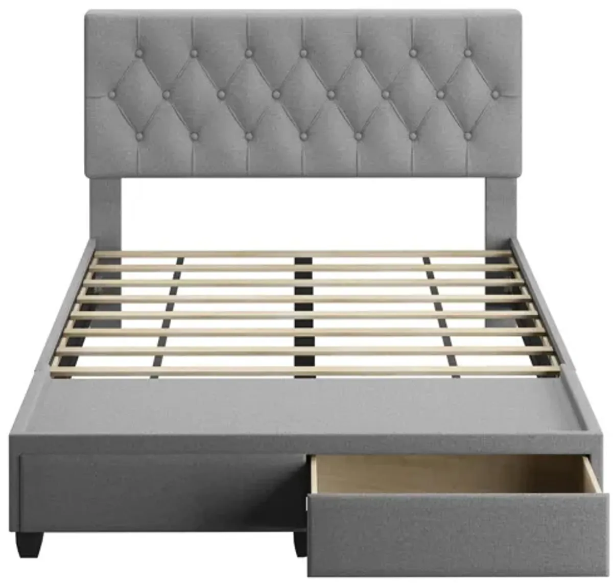 Sorrento Queen Platform Bed with Drawers - Light Grey