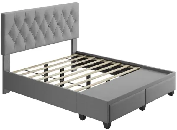 Sorrento Queen Platform Bed with Drawers - Light Grey