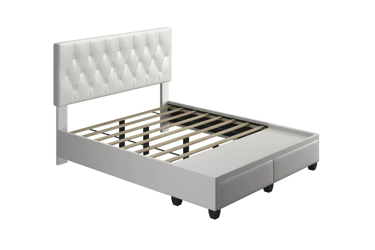 Victory Queen Platform Bed with Drawers - White
