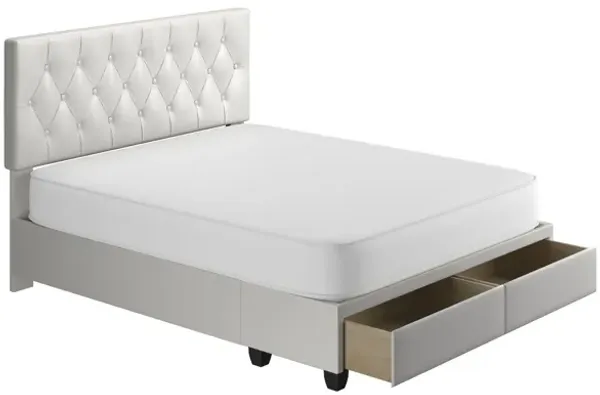 Victory Queen Platform Bed with Drawers - White