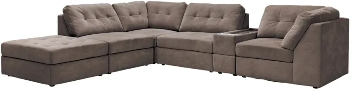 Rio Chocolate 6-Piece Sectional with Media Storage Console + Ottoman