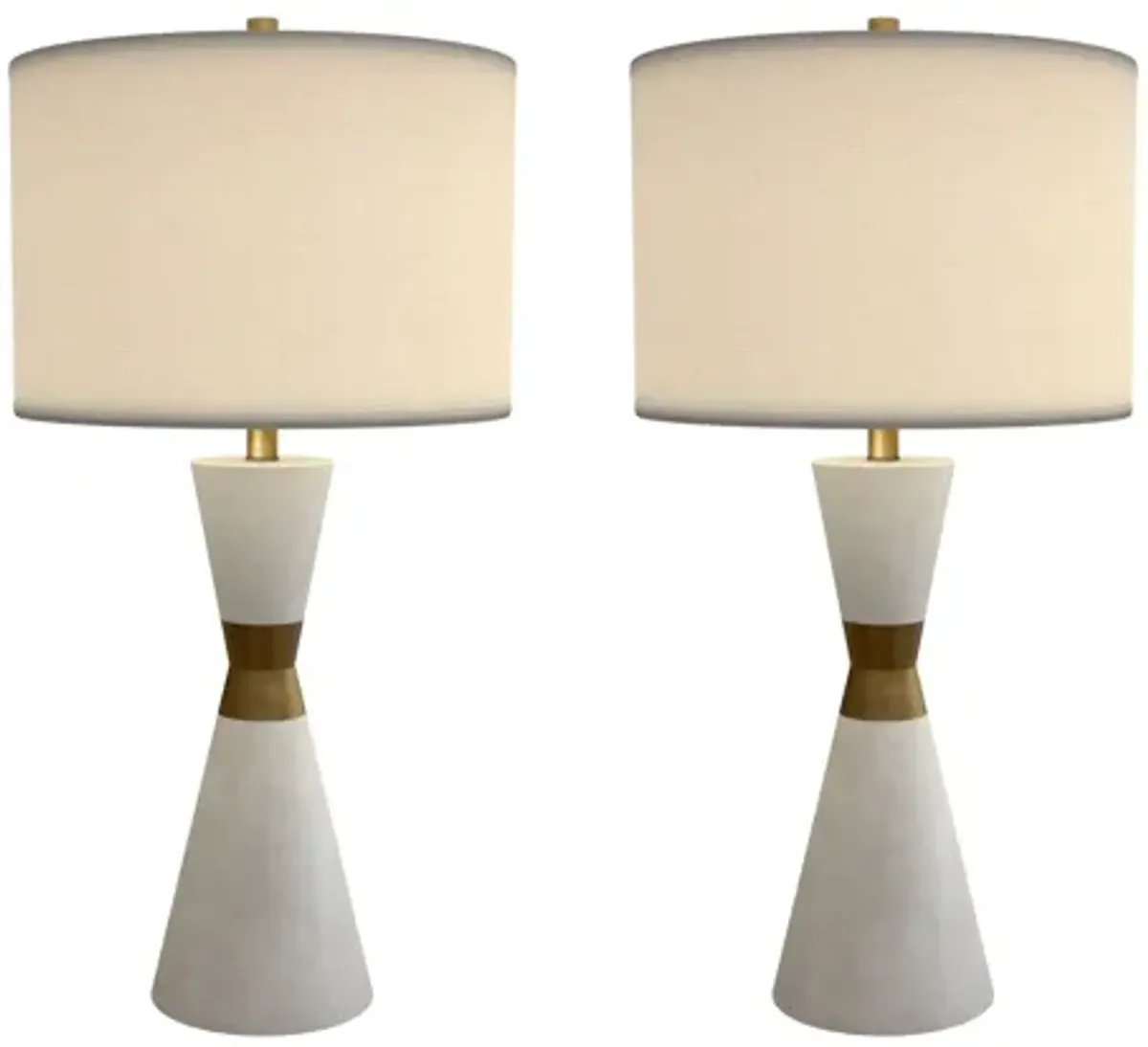 Hourglass 30.5" White Resin & Metal Table Lamps (Set of 2 Contemporary)