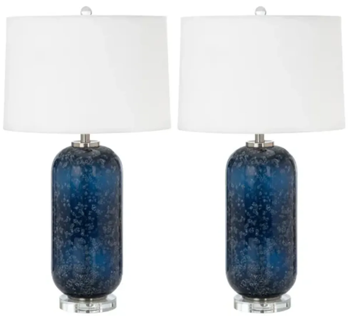 Blue Glass Table Lamp with Crystal Base (Set of 2)