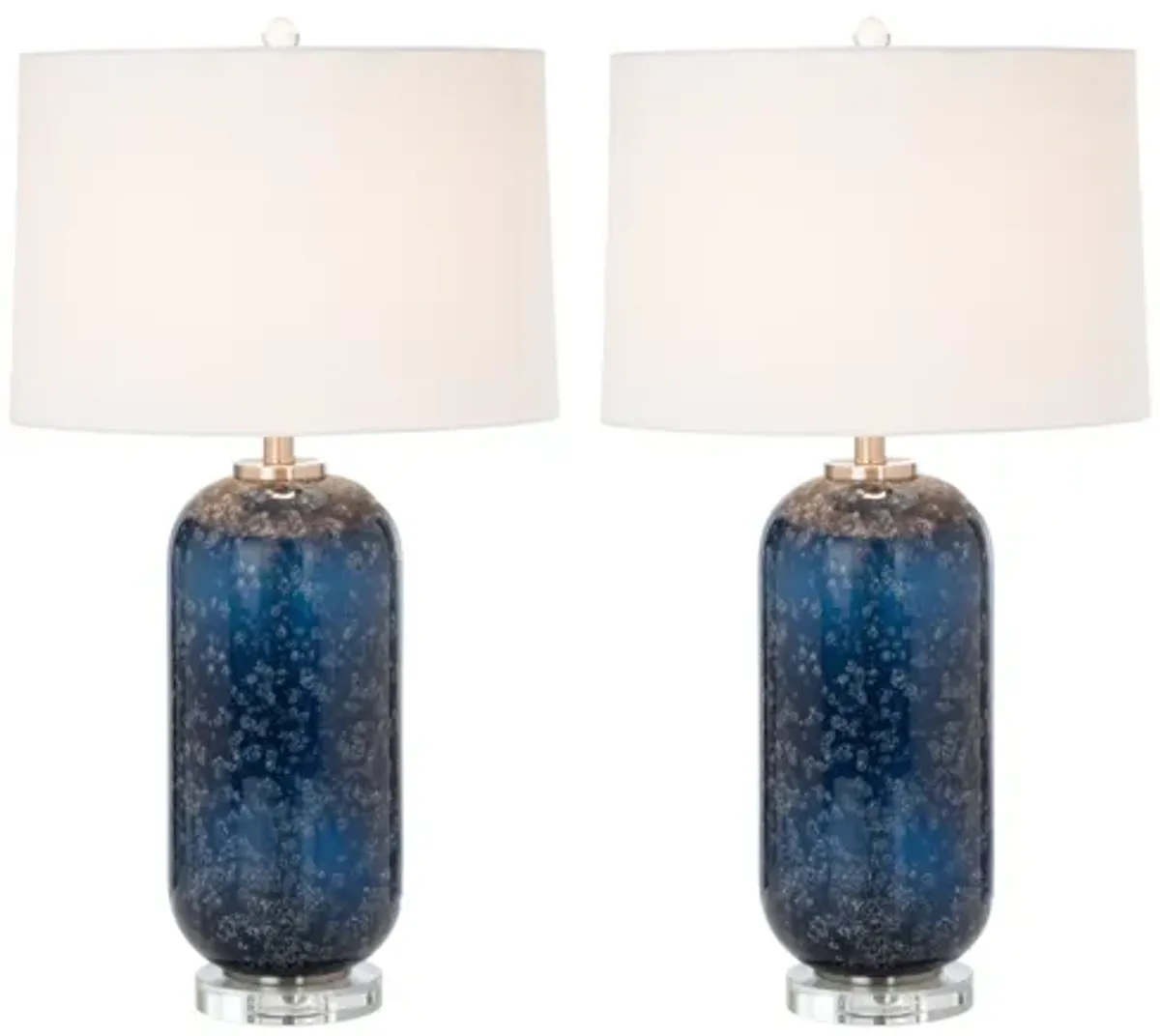 Blue Glass Table Lamp with Crystal Base (Set of 2)