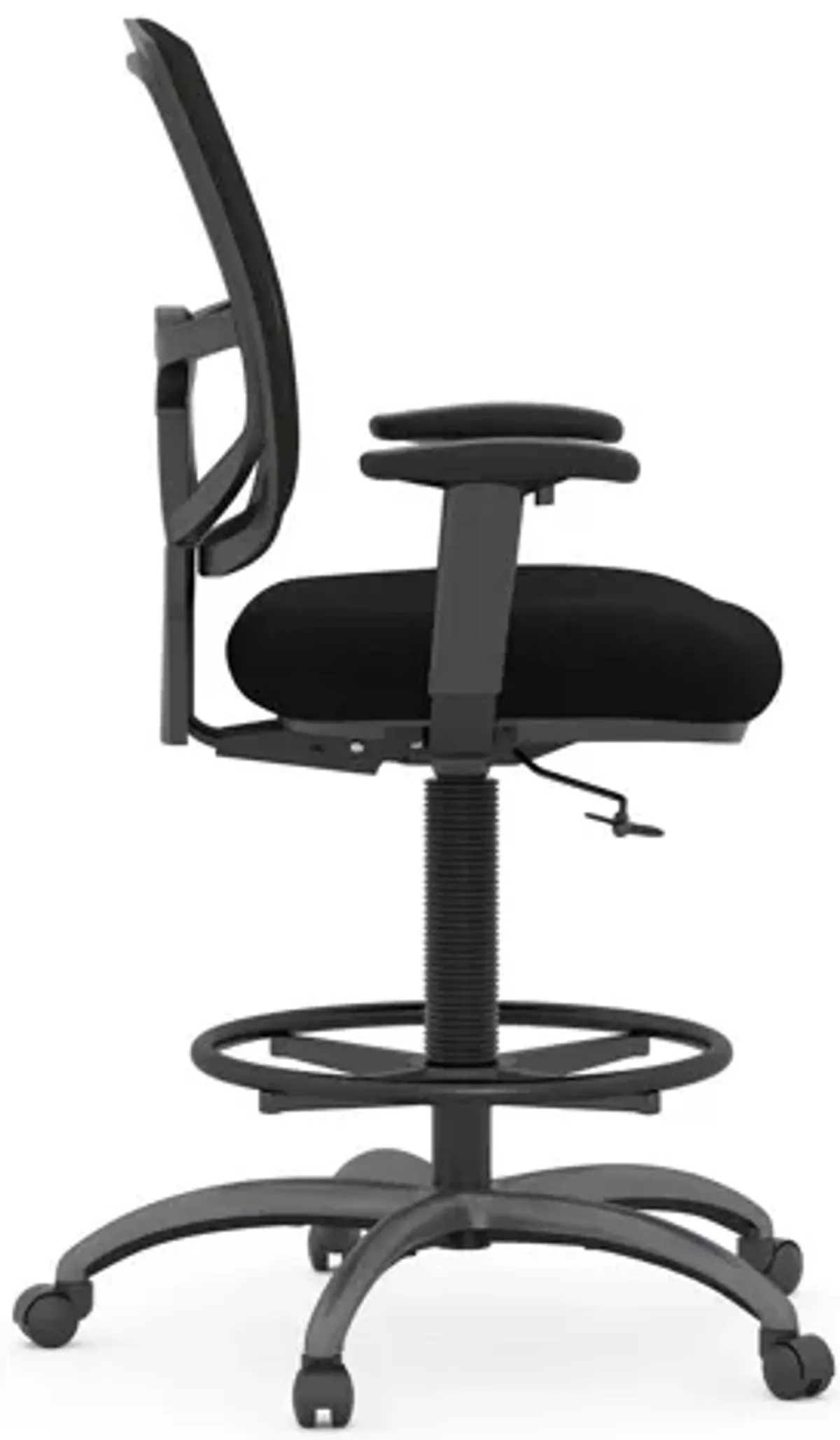 CoolMesh Pro Mesh Back Task Stool with Adjustable Arms, Upholstered Seat, Footring and Black Base