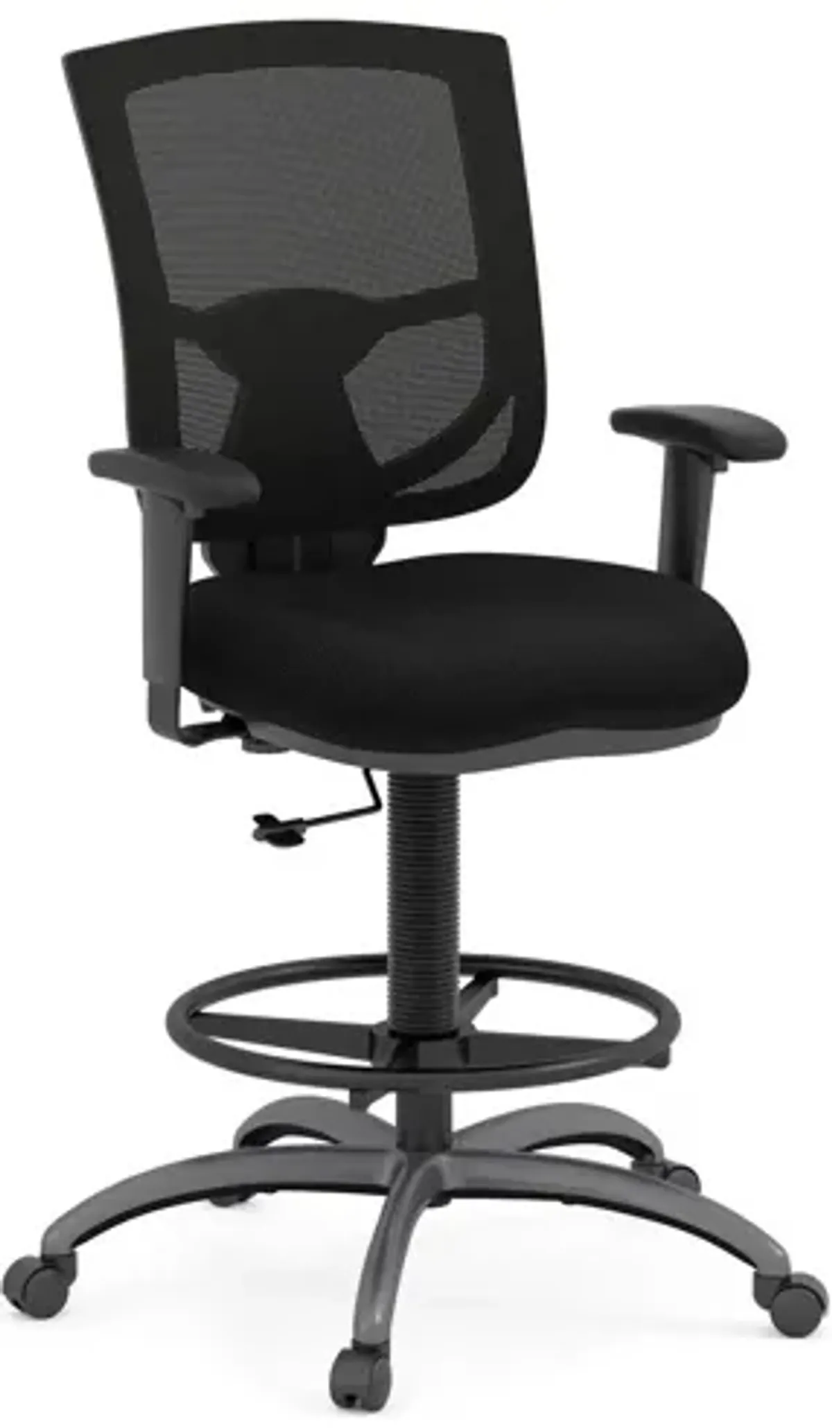 CoolMesh Pro Mesh Back Task Stool with Adjustable Arms, Upholstered Seat, Footring and Black Base